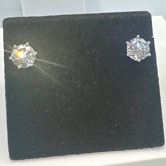 Sterling Silver 2 CT Cubic Zirconia Stud Earrings - Picture 3 of 4